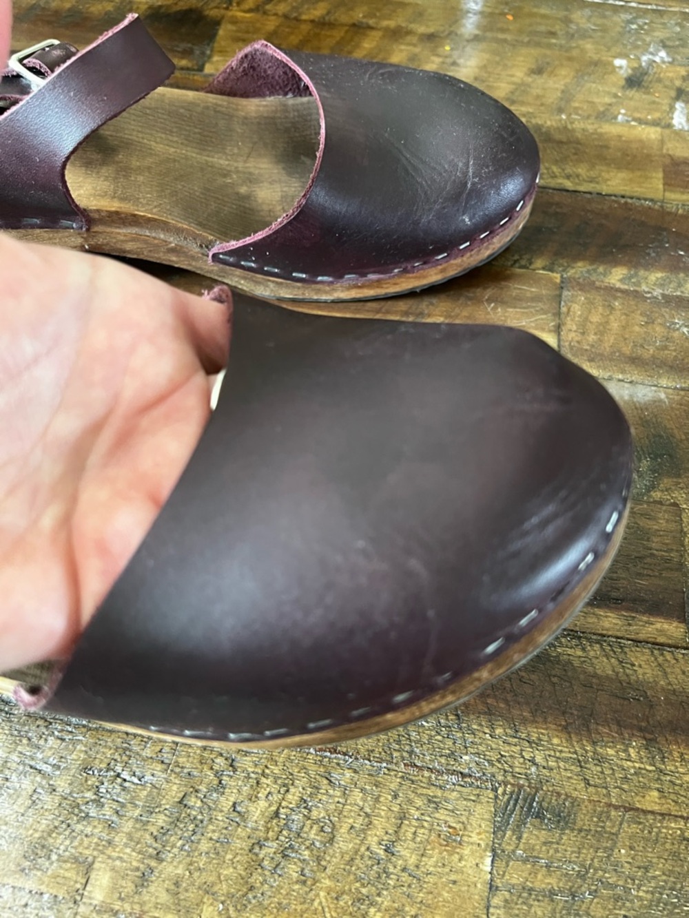 Lotta Women's Mahogany Leather Clog Mules with Adjustable Ankle Strap Size 11 - Picture 3 of 12